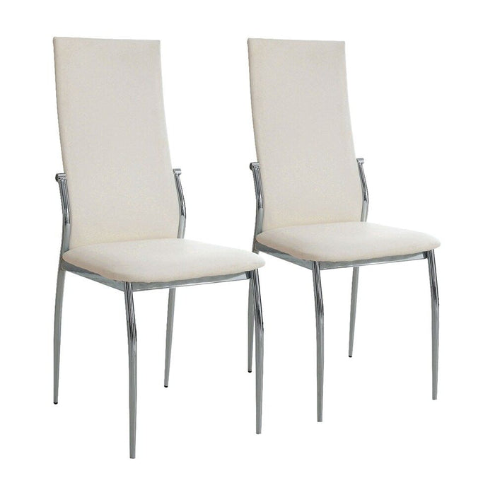 White Color Leatherette 2 Pieces Dining Chairs Chrome Legs Dining Room Side Chairs High Back Modern Chairs