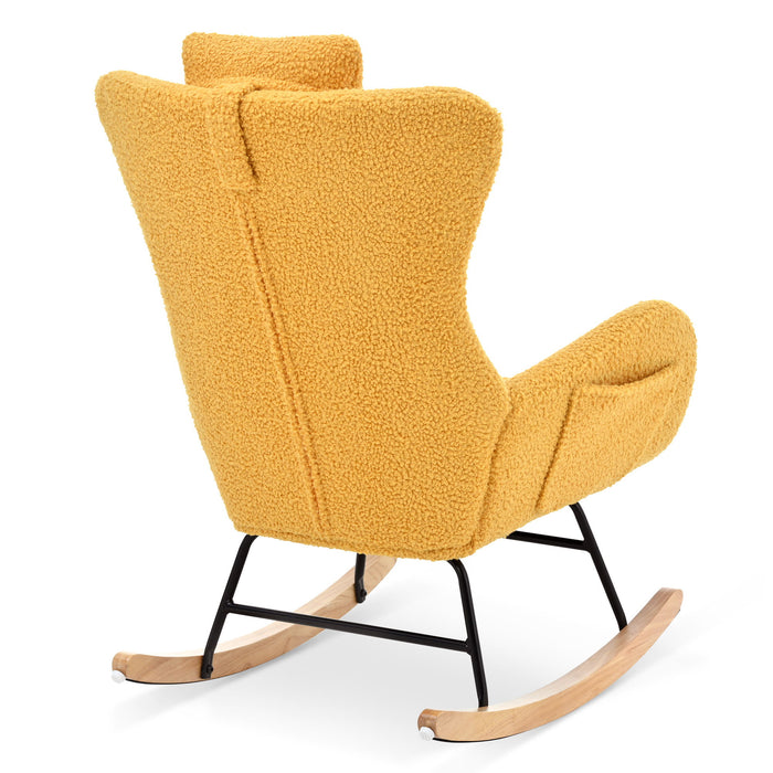Rocking Chair - With Rubber Leg And Cashmere Fabric, Suitable For Living Room And Bedroom - Yellow