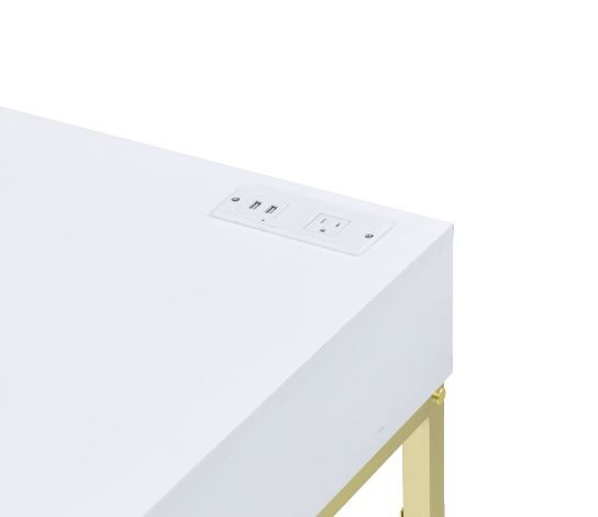 Coleen - Desk - White & Brass Finish Unique Piece Furniture