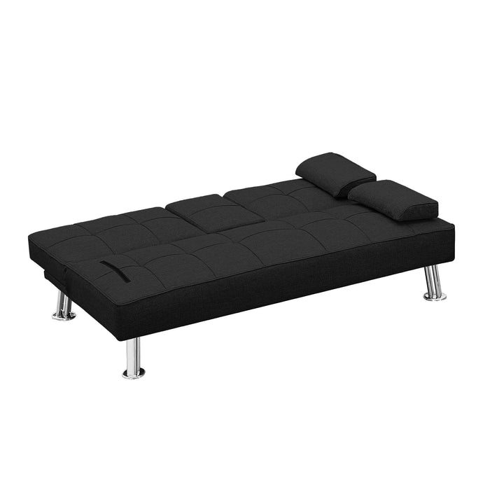 Modern Convertible Folding Futon Sofa Bed With2 Cup Holders, Fabric Loveseat Sofa Bed With Removable Armrests And Metal Legs - Black