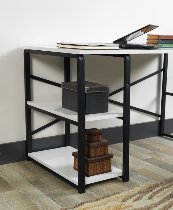 Furnish Home Store Sage Black Metal Frame 47" Wooden Top 2 Shelves Writing And ComPuter Desk For Home Office, White