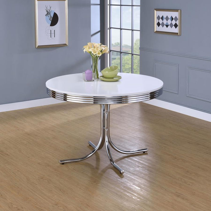 Retro - Round Dining Table - Glossy White And Chrome Unique Piece Furniture