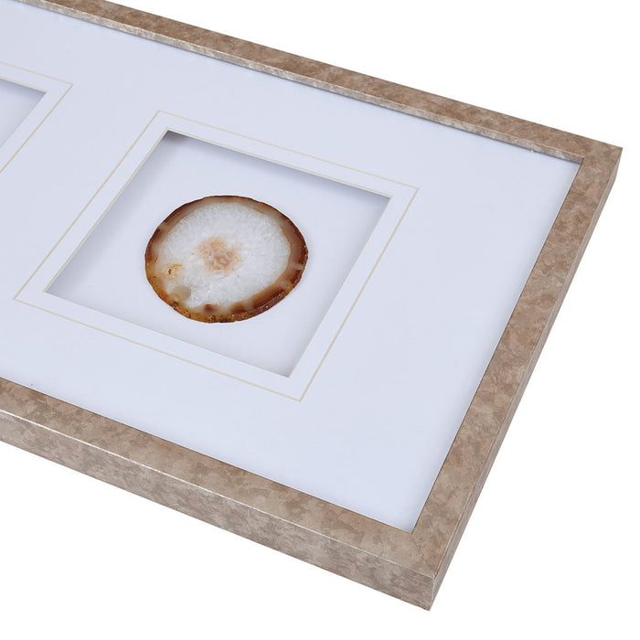 Real Stone Framed Glass And Double Matted Wall Art - Natural