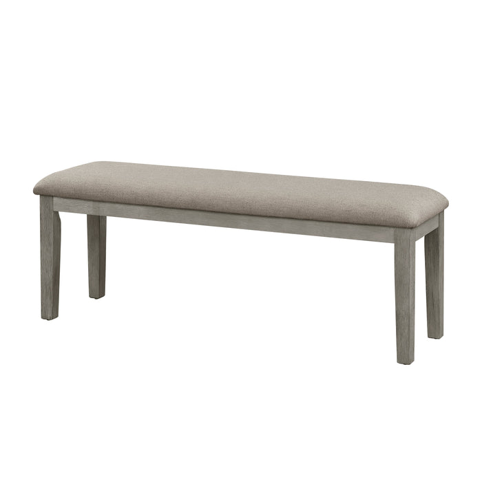 Fabric Upholstered Seat 1 Piece Bench Wire Brushed Light Gray Finish Wooden Frame Dining Room Furniture