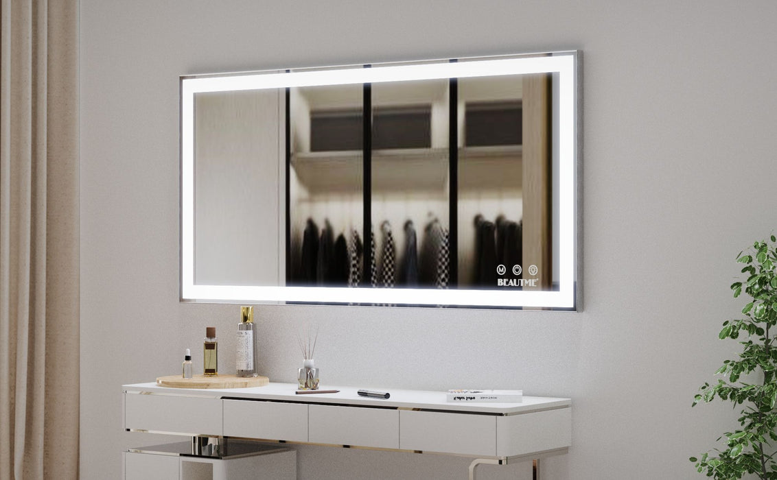 LED Bathroom Vanity Mirror Wall Mounted Adjustable White / Warm / Natural Lights Anti-Fog Touch Switch With Memory Modern Smart Large Bathroom Mirrors - White