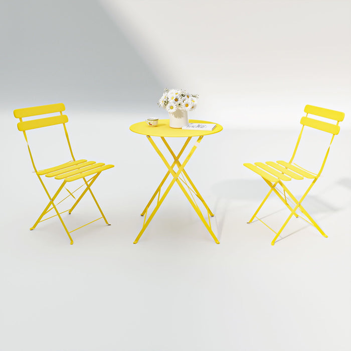 3 Pieces Patio Bistro Balcony Metail Chair Table Set - Yellow