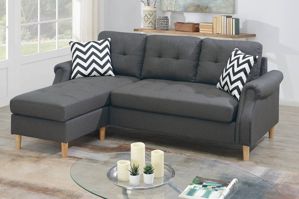 Living Room Corner Sectional Blue Gray Polyfiber Chaise Sofa Reversible Sectional