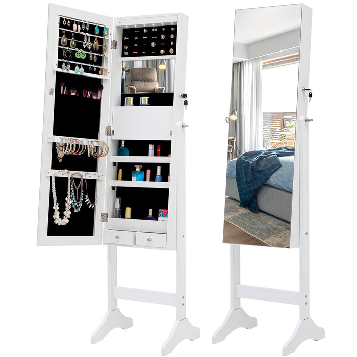 Fashion Simple Jewelry Storage Mirror Cabinet With LED Lights, For Living Room Or Bedroom - White