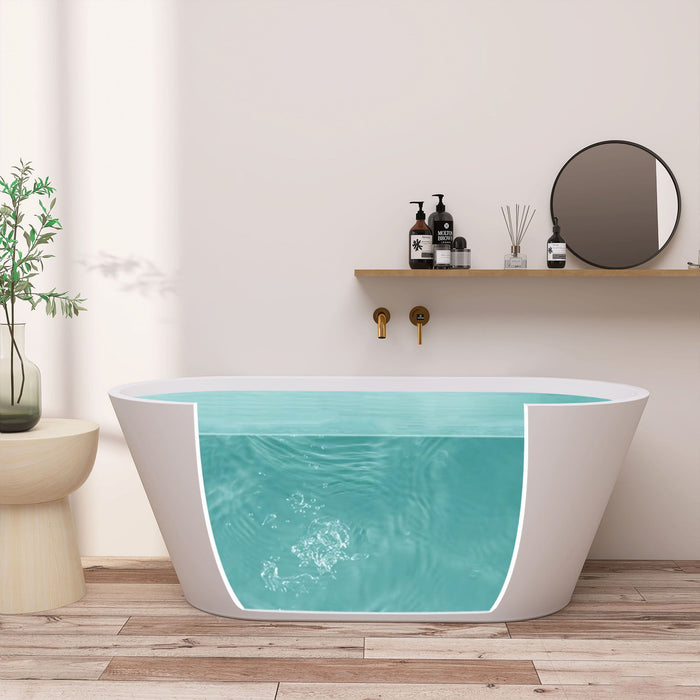 67" Acrylic Free Standing Tub Classic Oval Shape Soaking Tub, Adjustable Freestanding Bathtub With Integrated Slotted Overflow And Chrome Pop-Up Drain Anti - Clogging Gloss White
