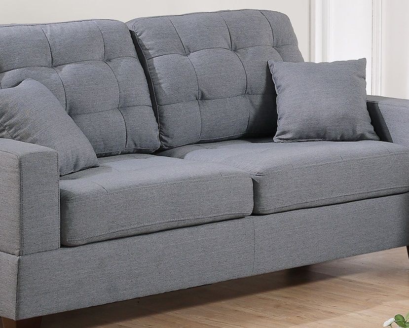 Living Room Furniture 2 Pieces Sofa Set Gray Polyfiber Tufted Sofa Loveseat Pillows Cushion Couch