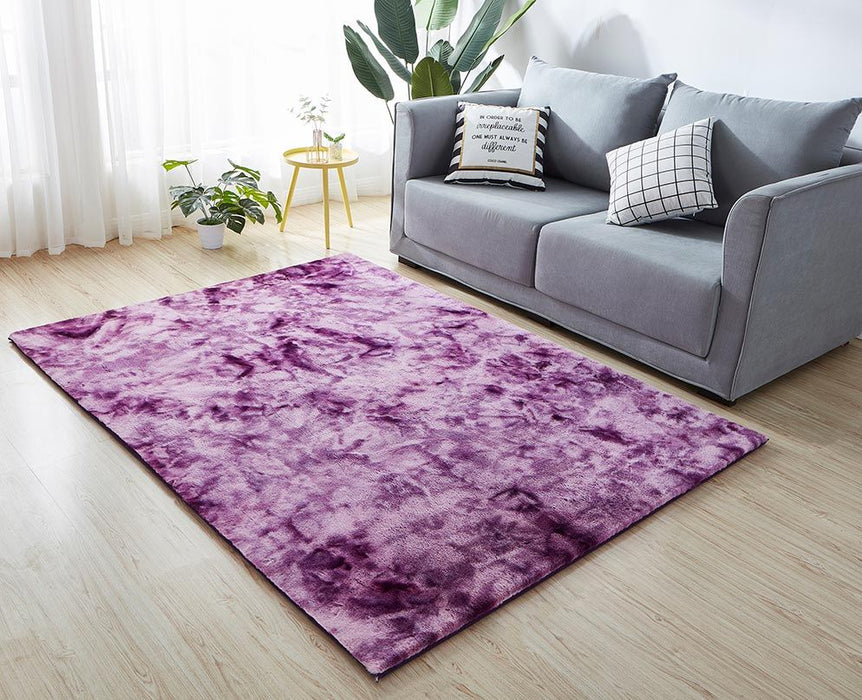 Lily Luxury Chinchilla Faux Fur Rectangular Area Rug - Purple