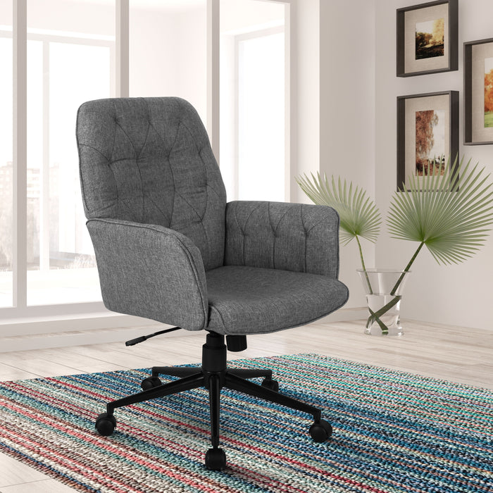 Techni Mobili Modern Upholstered Tufted Office Chair With Arms, Gray