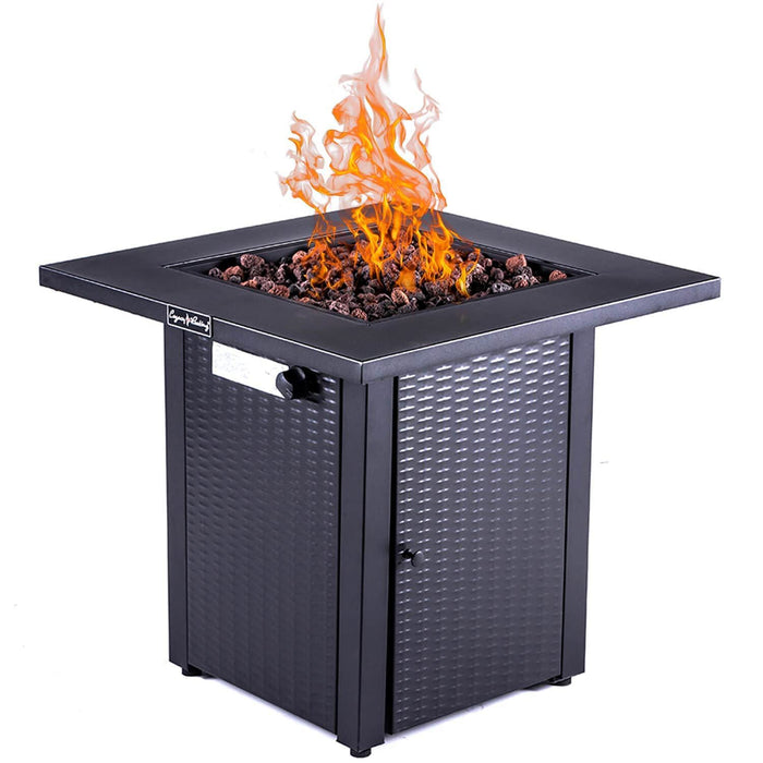 28In Outdoor Propane Fire Pit Table, 50, 000Btu, Outside Gas Dinning Fire Table With Lid, Rattan & Wicker Look, Lava Stone, Etl Certification, With Adjustable Flame Apply To Garden Patio Backyard