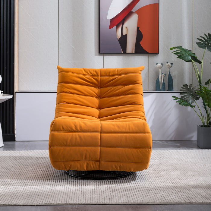 Swivel And Rocking Velvet Recliner, Reclining Chair With Adjustable Footrest And Side Pocket - Orange