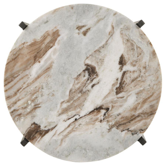 Noemie - Round Accent Table With Marble Top - White And Gunmetal Unique Piece Furniture