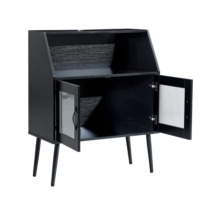 Sideboard, Bufft Cabinet, Side Dining Table, Glass Door, 1 Piece Per Carton - Black