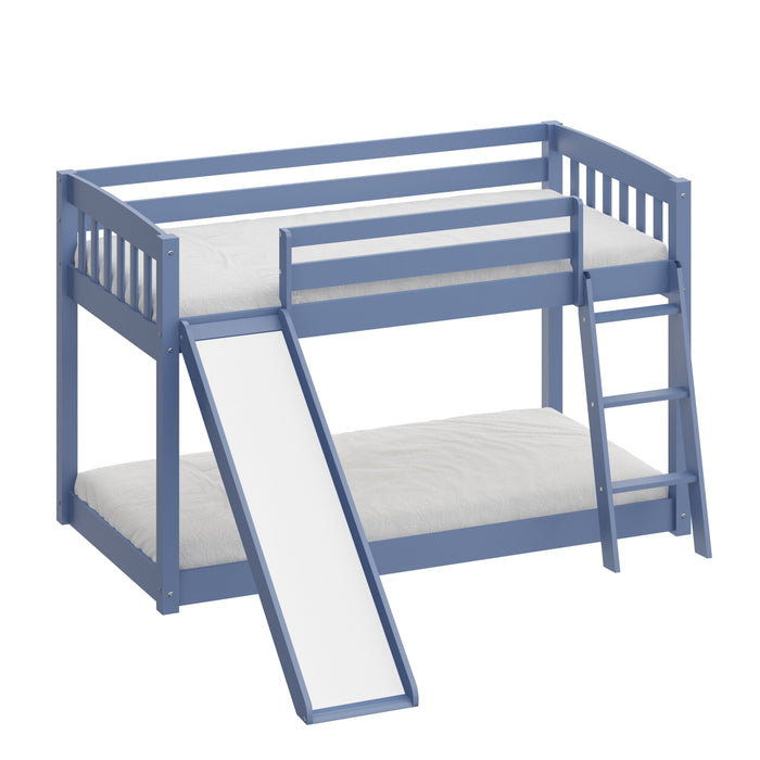 Yes4Wood Kids Bunk Bed Twin Over Twin With Slide & Ladder, Heavy Duty Solid Wood Twin Bunk Beds Frame With Safety Guardrails For Toddlers, Blue
