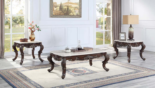 Benbek - Coffee Table - Marble & Antique Oak Finish Unique Piece Furniture