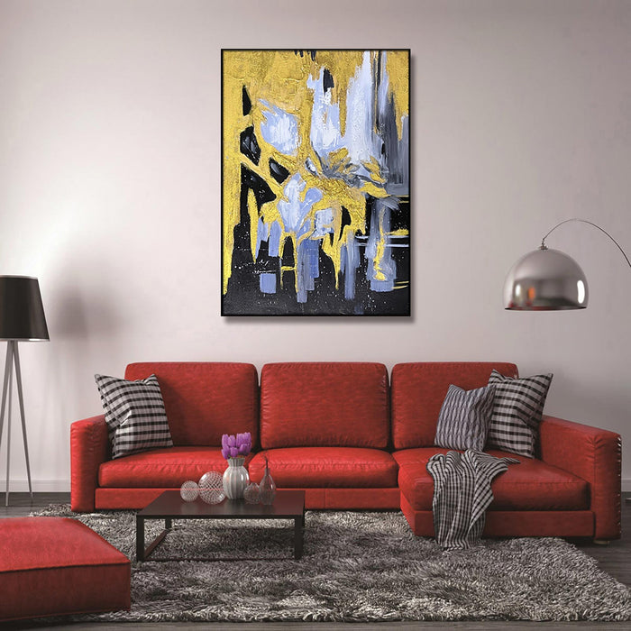 Home Hand Painted"Gilded Abstract Embrace" Oil Painting - Yellow / Black