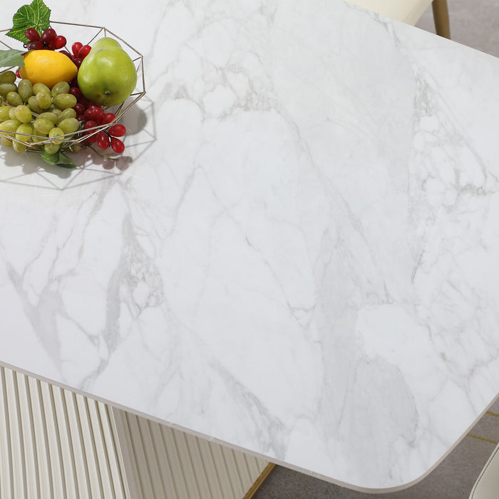 Stone Diningtable With Carrara White And Striped Pedestal Base