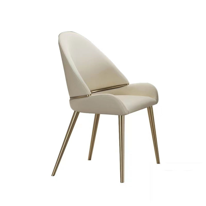 Dining Chair With PU Leather - Beige Color Metal Legs (Set of 2)