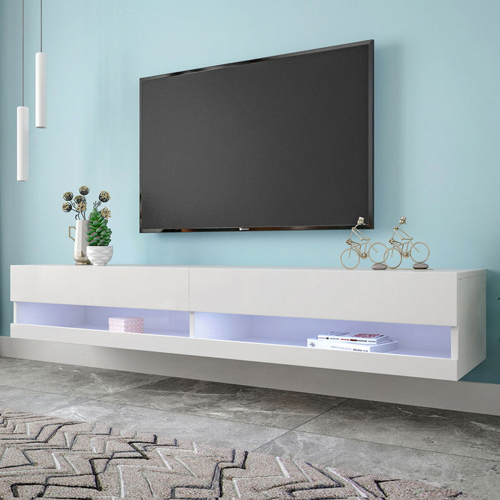 180 Wall Mounted Floating 80" Tv Stand With 20 Color Leds - White