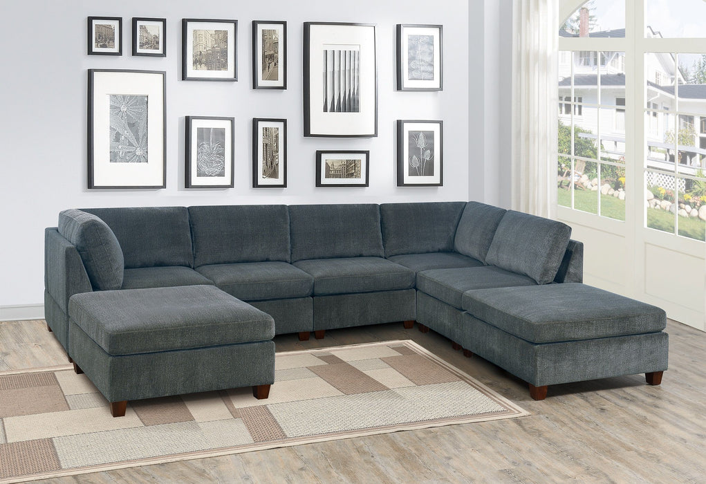 Living Room Furniture Gray Chenille Modular Sectional 7 Piece Set U-Sectional Modern Couch 2 Corner Wedge 3 Armless Chairs And 2 Ottoman Plywood