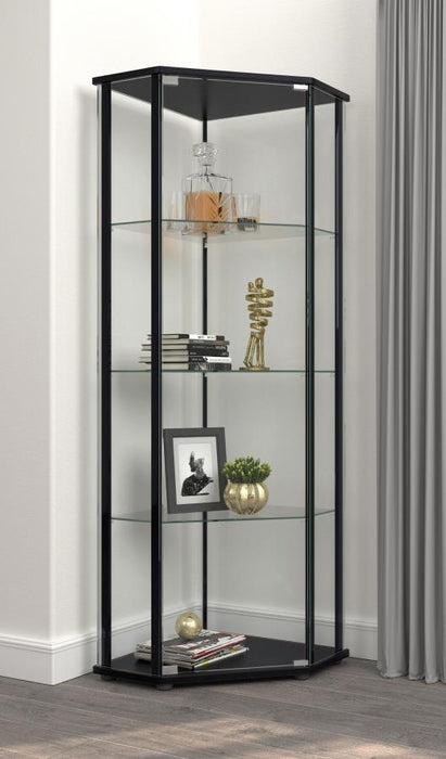 Zenobia - Glass Shelf Curio Cabinet - Clear And Black Unique Piece Furniture