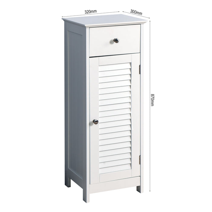 Bathroom Floor Cabinet Storage Organizer Set With Drawer And Single Shutter Door Wooden - White
