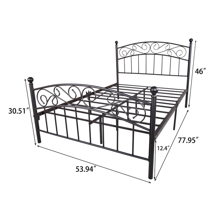 Metal Bed Frame Platform With Headboard And Footboard, Heavy Duty And Quick Assembly, Full Black