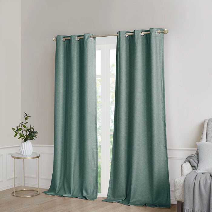 Tonal Printed Faux Silk Total Blackout Curtain Panel Pair - Green