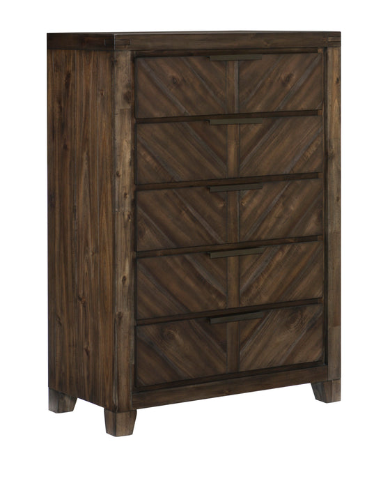 Modern - Rustic Design 1 Piece Wooden Chest Of 5 Drawers Distressed Espresso Finish Plank Style Detailing Bedroom Furniture
