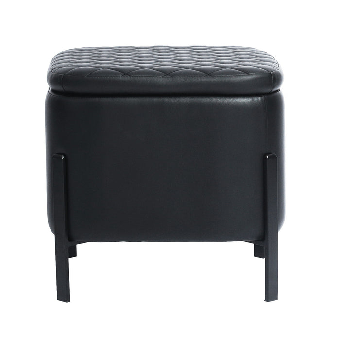 Square Upholstered Ottoman Modern PU Poufs With Storage, Black