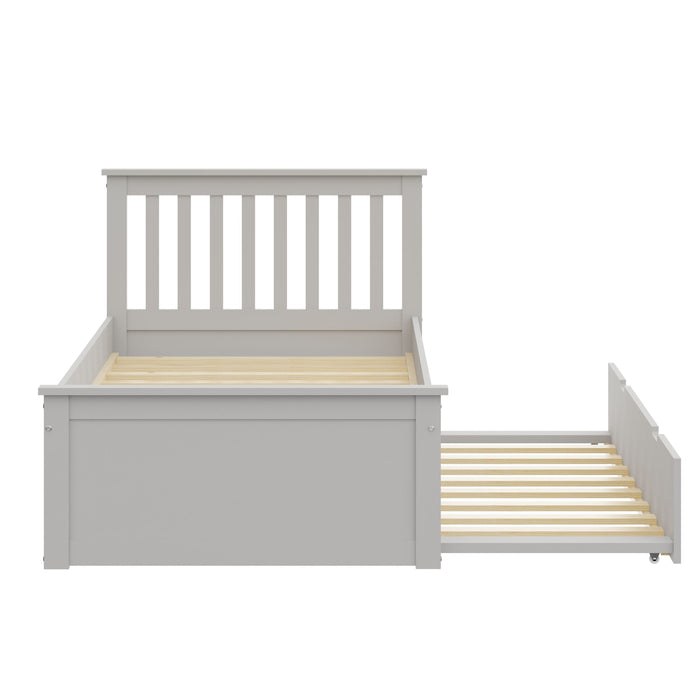 Yes4Wood Gray Twin Bed With Trundle, Solid Wood Malibu Bed Frame With Twin Size Pull-Out Trundle For Kids And Toddlers