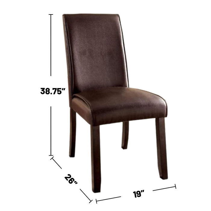 (Set of 2) Leatherette Padded Side Chairs In Dark Walnut Finish