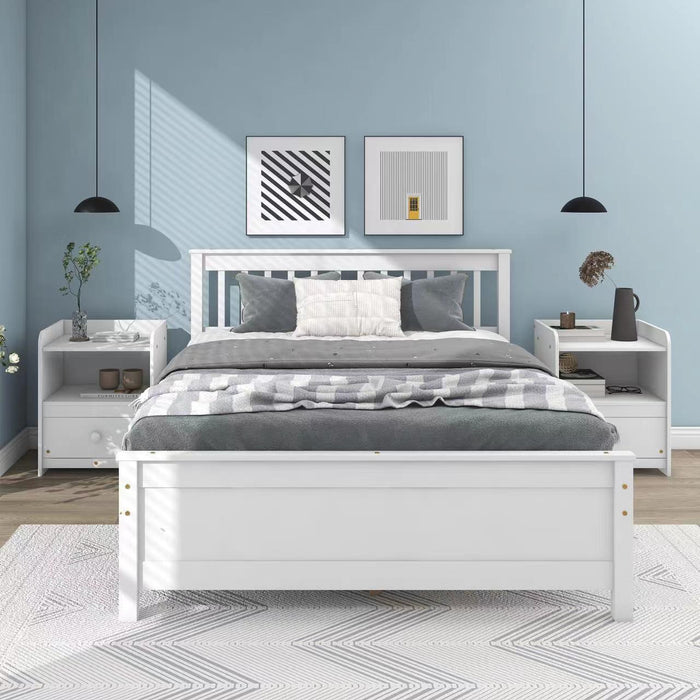 Full Bed With Headboard And Footboard, With 2 Nightstands, White