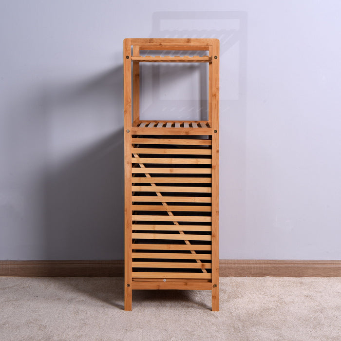 Bathroom Laundry Basket Bamboo Storage Basket With 2-Tier Shelf 17.32" x 13" x 37.8"