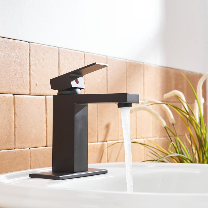 Single Hole Single Handle Low Arc Bathroom Faucet With Pop Up Drain Assembly In Matte Black