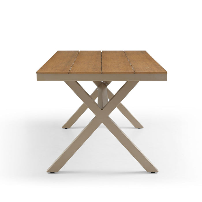 70.87 Inch Rectangular Dining Table With X-Shape Aluminum Table Leg / Metal Base, Teak