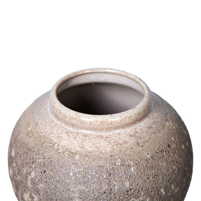 Vintage Sand Ceramic Vase 8.7"D X 8.7"H - Artisanal Piece For Your Home