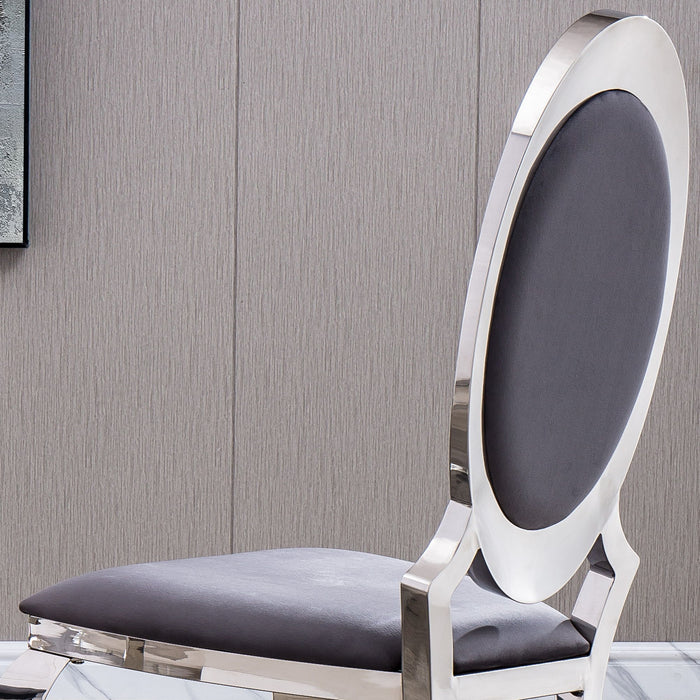 Velvet Dining Chair With Oval Backrest (Set of 2), Stainless Steel Legs