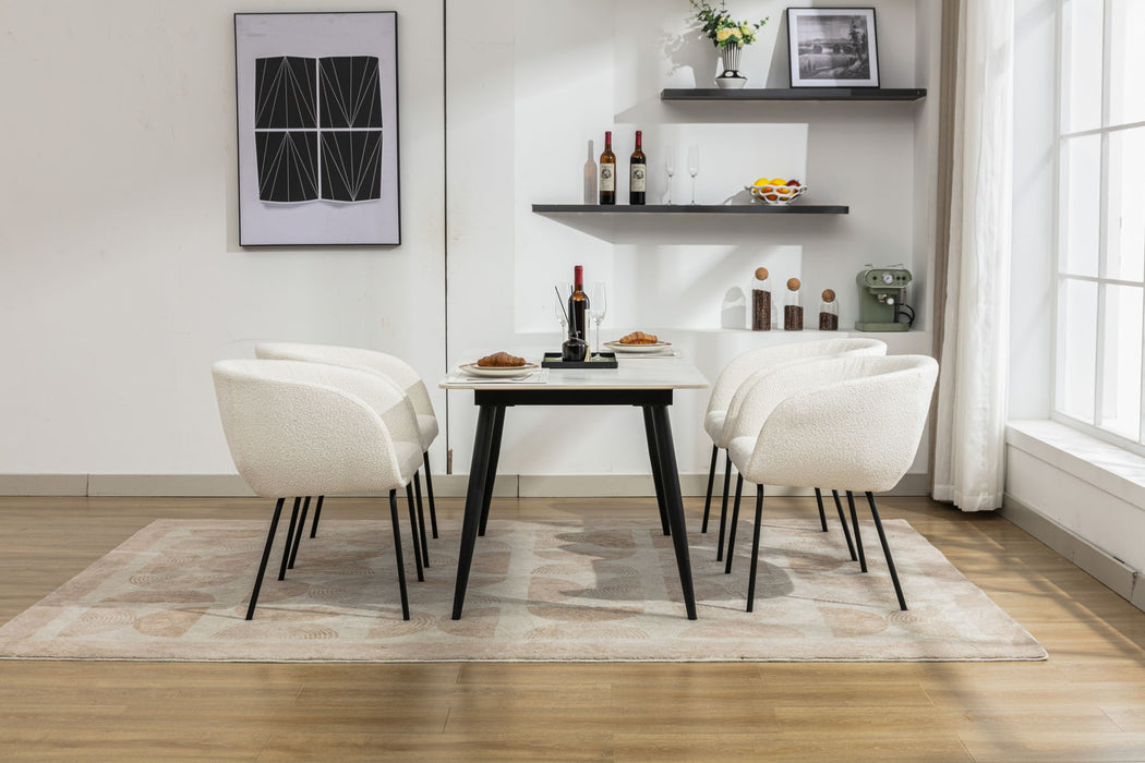 Boucle Dining Chairs With Black Metal Legs (Set of 2) - Ivory