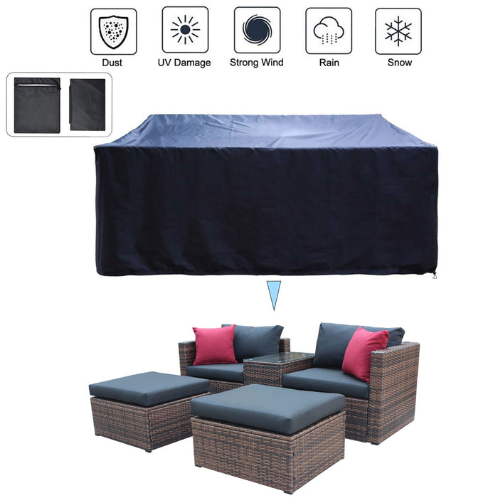 5 Pieces Outdoor Patio Garden Brown Wicker Sectional Conversation Sofa Set With Black Cushions And Red Pillows, With Furniture Protection Cover