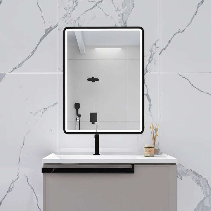 32 X 24" Rectangular Black Framed Wall - Mount Anti-Fog LED Light Bathroom Vanity Mirror