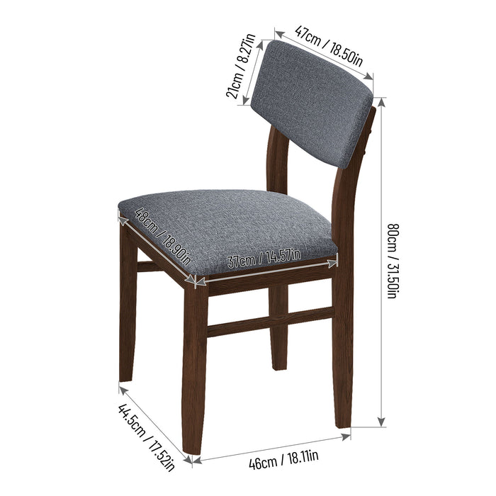 2 Pieces Dining Chairs Fabric Cushion Retro Upholstered Chairs Solid Rubber Wood For Kitchen Dining Room Small Space Grey Walnut Color