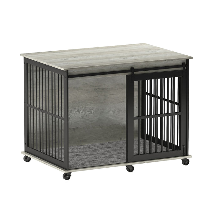 Furniture Dog Crate Sliding Iron Door Dog Crate With Mat - Grey
