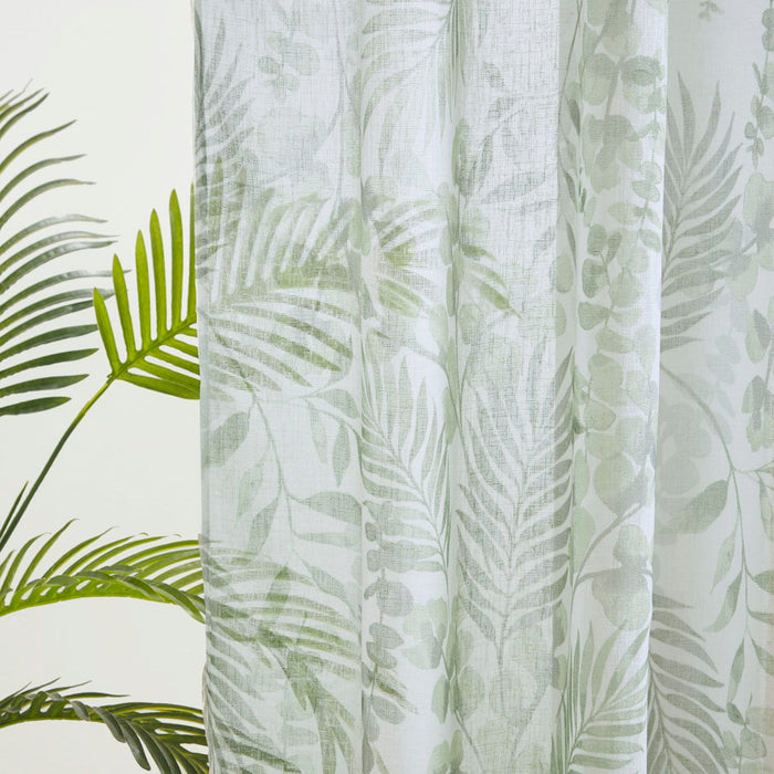 Botanical Printed Texture Sheer Window Pair - Green