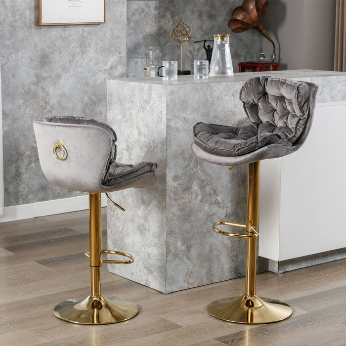 A&A Furniture, Swivel Bar Stools (Set of 2) Counter Height Adjustable Barstools, Dining Bar Chairs Upholstered Modern Bar Stool For Kitchen Island, Cafe, Bar Counter, Dining Room - Gray