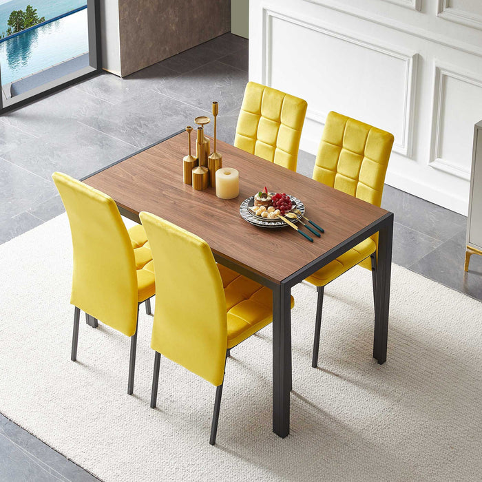 5 Piece Dining Set Including Yellow Velvet High Back Nordic Dining Chair & Creative Design MDF Dining Table