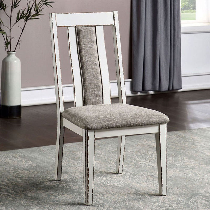 (Set of 2) Upholstered Side Chairs In Weathered White And Warm Gray Finish